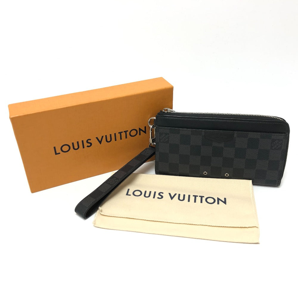 LOUIS VUITTON Long Wallet Purse N60379 Damier Grafitto Canvas black Damier Grafitte Zippy dragonne mens Used Authentic