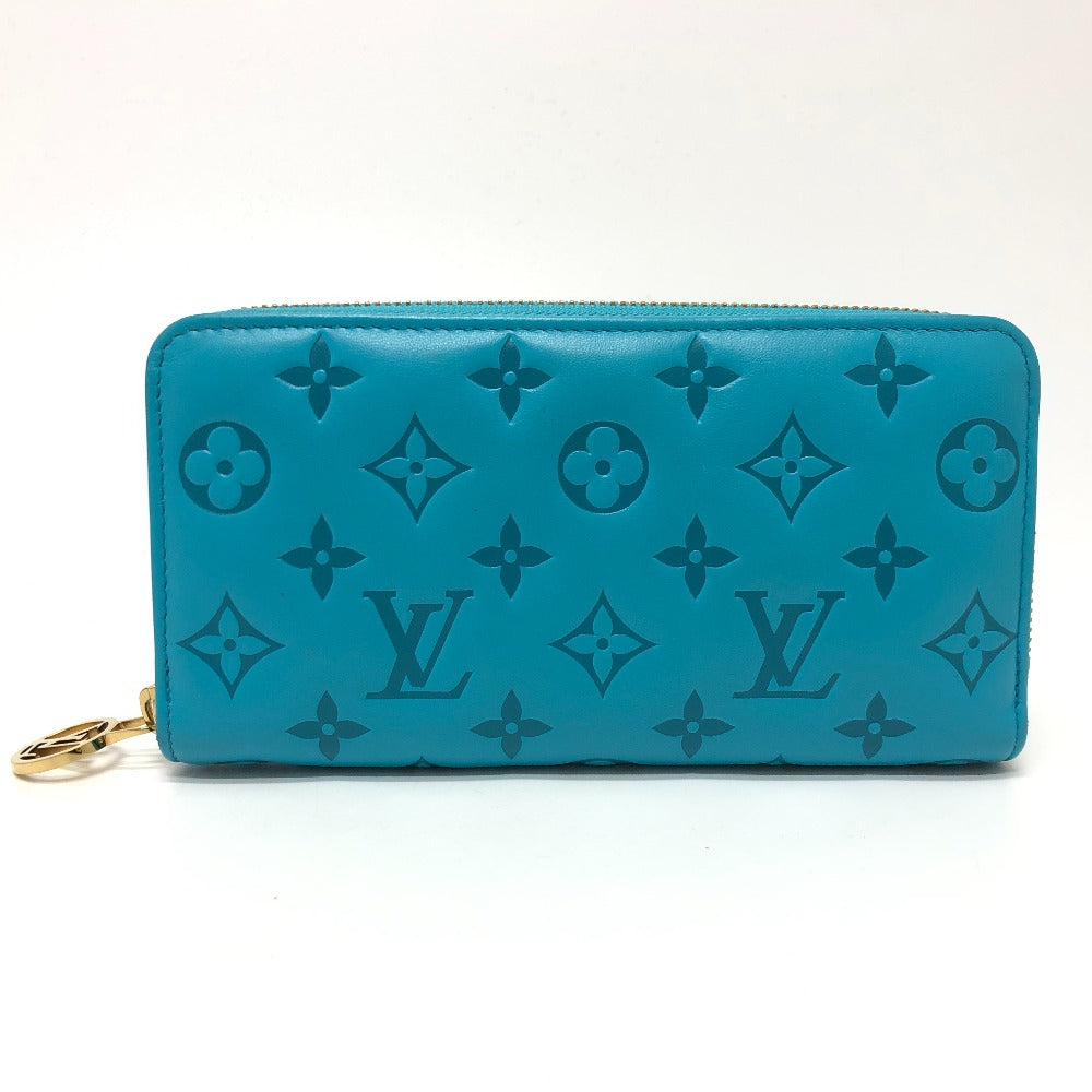 LOUIS VUITTON Long Wallet Purse M81512 leather turquoise blue Monogram emboss Zippy wallet Women(Unisex) Used Authentic