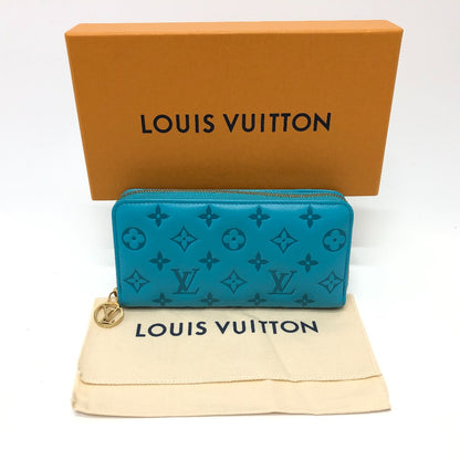 LOUIS VUITTON Long Wallet Purse M81512 leather turquoise blue Monogram emboss Zippy wallet Women(Unisex) Used Authentic