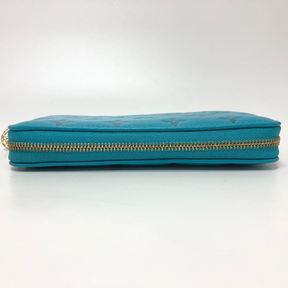 LOUIS VUITTON Long Wallet Purse M81512 leather turquoise blue Monogram emboss Zippy wallet Women(Unisex) Used Authentic