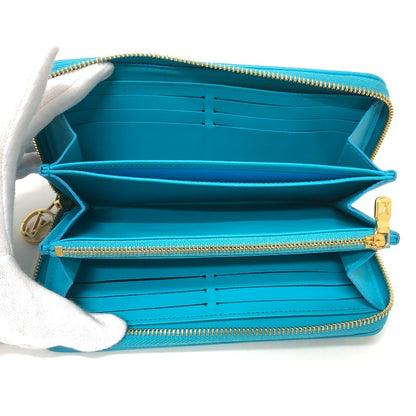 LOUIS VUITTON Long Wallet Purse M81512 leather turquoise blue Monogram emboss Zippy wallet Women(Unisex) Used Authentic