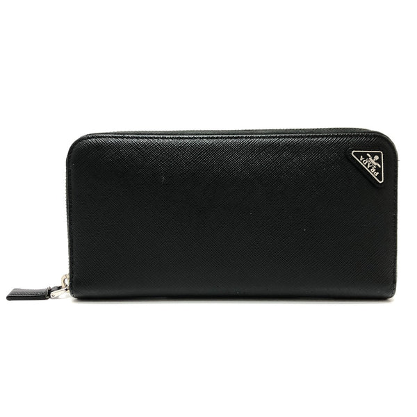 PRADA Long Wallet Purse Long wallet Triangle logo Zip Around saffiano leather 2ML506 black Women Used Authentic