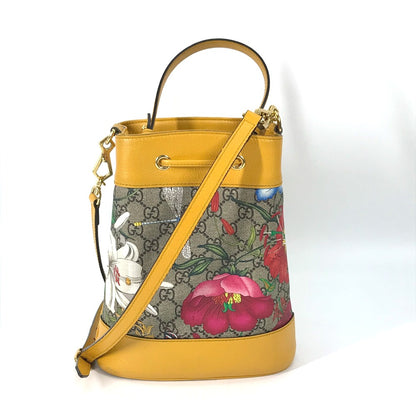 GUCCI Handbag 550621 GG Supreme Canvas beige GG Flora Flower Small Bucket Women Used Authentic