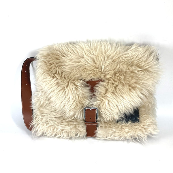 LOEWE Shoulder Bag 2WAY bag clutch bag Anagram Crossbody Fur shearling messenger bag Fur / Leather Brown mens Used Authentic