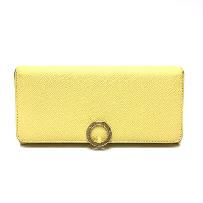 BVLGARI Long Wallet Purse leather yellow Logo clip Long wallet Women Used Authentic