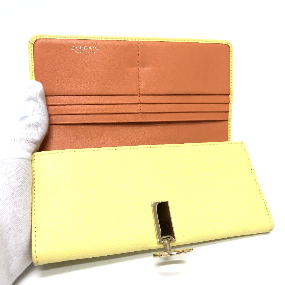 BVLGARI Long Wallet Purse leather yellow Logo clip Long wallet Women Used Authentic