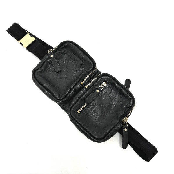 GUCCI Waist bag body bag bag Guccisima GGpattern Hip bag waist bag leather 246417 black mens Used Authentic