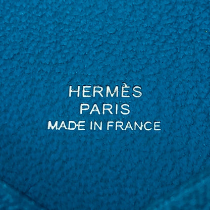 HERMES Card Case Shave blue Calvi Women Used Authentic