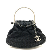 CHANEL Handbag Tweed bag With CC Coco charm Metal handle tweed black Women Used Authentic