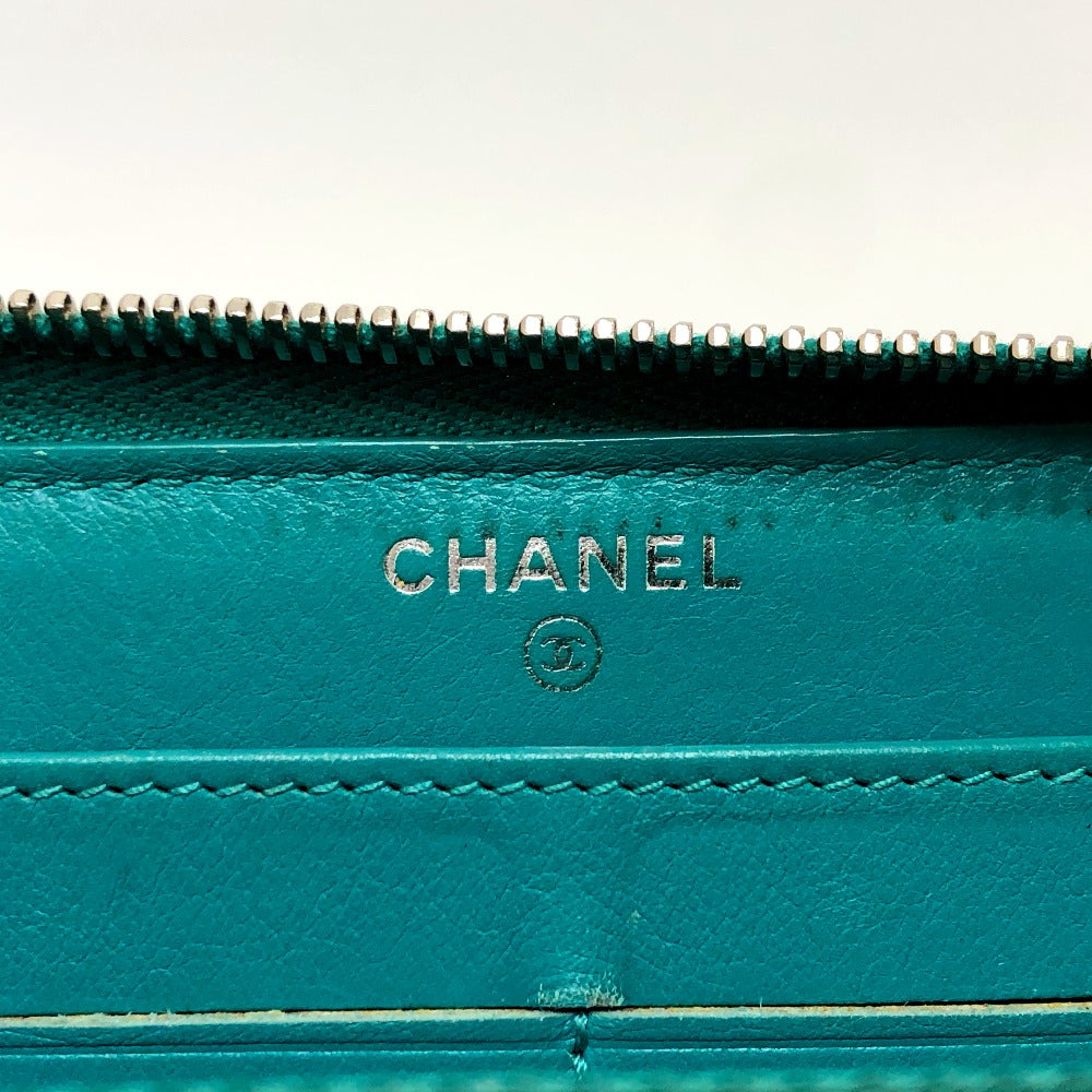 CHANEL Long Wallet Purse leather green COCO Mark Matrasse Women Used Authentic