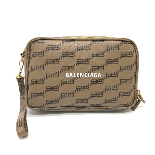 BALENCIAGA Clutch bag pochette bag logo Every day leather 644432 Brown Women Used Authentic