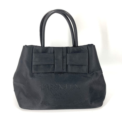 PRADA Tote Bag 1BG068 Nylon / leather black Triangle logo plate ribbon Women Used Authentic