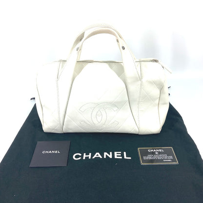 CHANEL Boston Duffel bag A30899 Calf leather white CC COCO Mark Chevron Vstitch Women Used Authentic