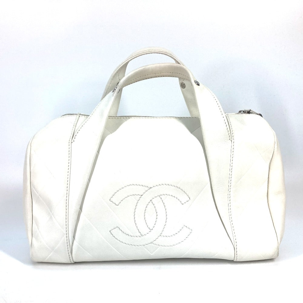 CHANEL Boston Duffel bag A30899 Calf leather white CC COCO Mark Chevron Vstitch Women Used Authentic