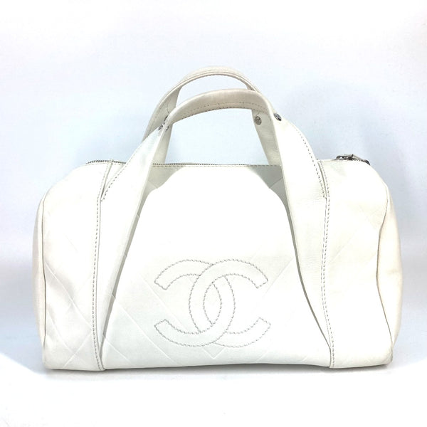 CHANEL Boston Duffel bag bag handbag CC COCO Mark Chevron V Stitch Calf leather A30899 white Women Used Authentic