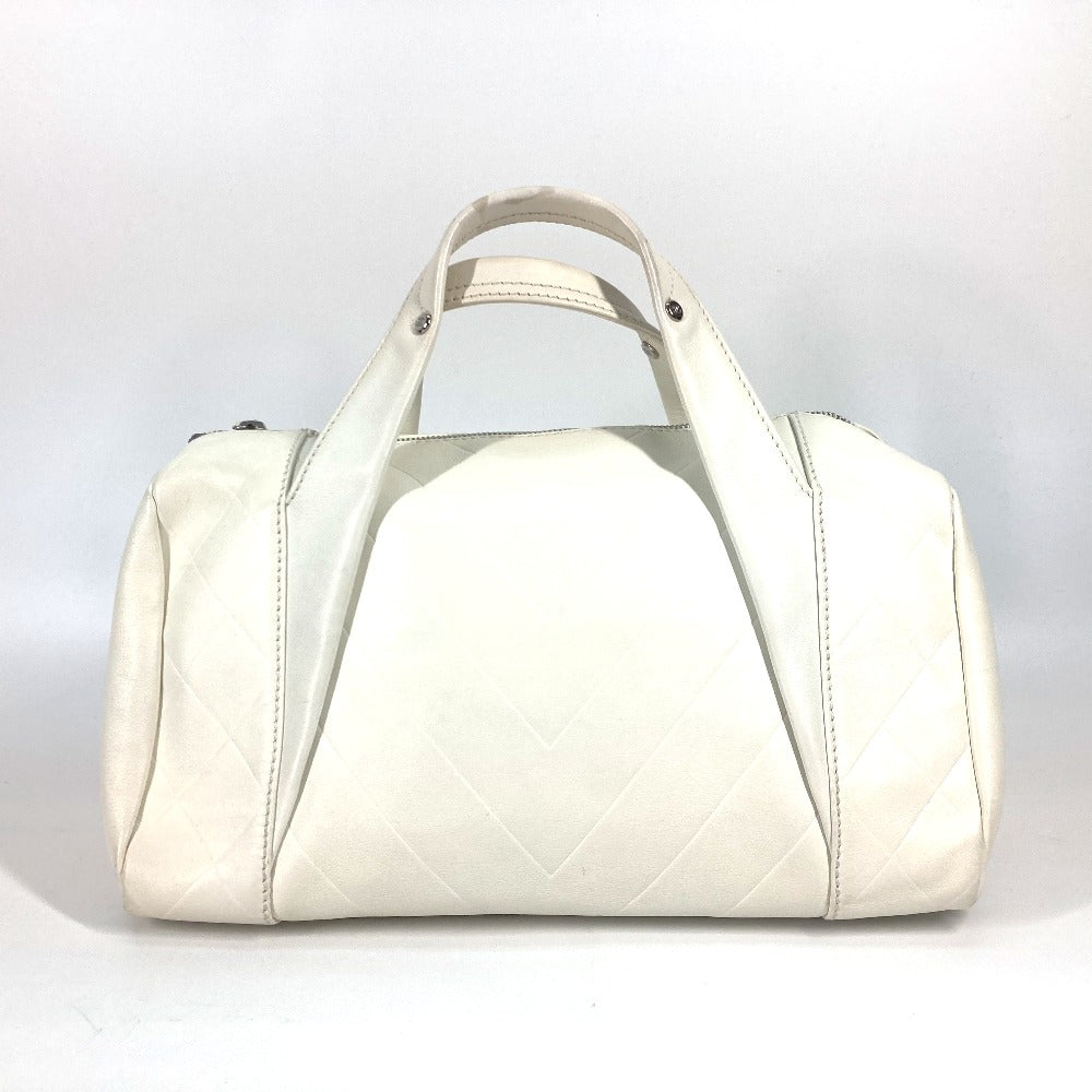 CHANEL Boston Duffel bag A30899 Calf leather white CC COCO Mark Chevron Vstitch Women Used Authentic