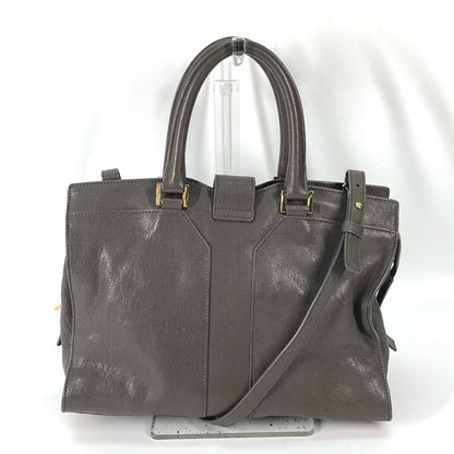 YVES SAINT LAURENT Handbag 400666 leather gray Y logo Cavas chic Women Used Authentic