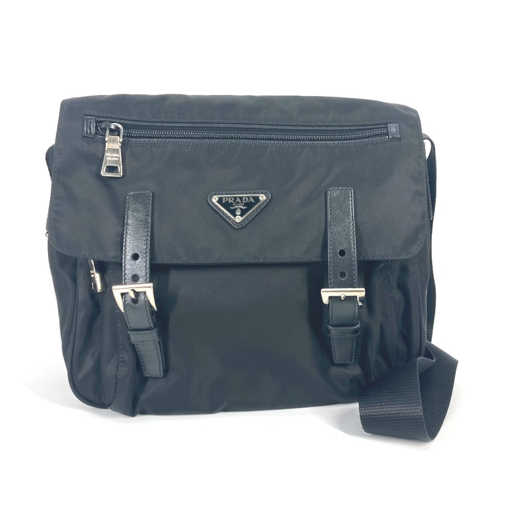 PRADA Shoulder Bag BT0713 Nylon black Triangle logo plate Cross body mens Used Authentic