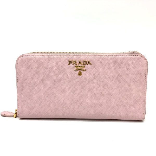 PRADA Long Wallet Purse Zip Around logo Zippy wallet saffiano leather 1ML506 pink Women Used Authentic