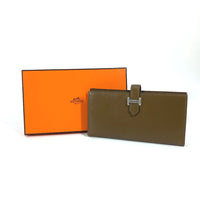 HERMES Long Wallet Purse Two fold Long wallet Beansufla Box scarf khaki unisex(Unisex) Used Authentic
