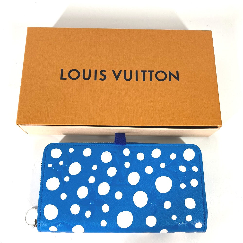 LOUIS VUITTON Long Wallet Purse M81954 Monogram Ann Platt Leather blue LVxYK Yayoi Kusama collaboration zippy wallet infinity dot mens Used Authentic