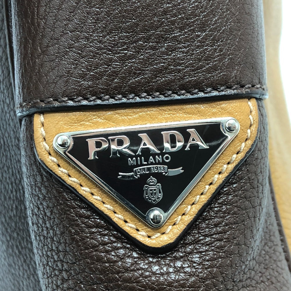 PRADA Shoulder Bag leather Brown Triangle logo By color Women Silver hardware Used Authentic