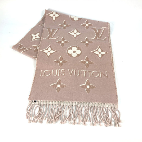 LOUIS VUITTON Scarf fringe Muffler LV Essential Shine Wool rayon M78237 pink Women Used Authentic