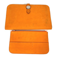 HERMES Long Wallet Purse Coin Pocket with Coin case Long wallet Dogon GM Nubuck Orange Women Used Authentic