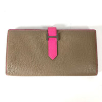HERMES Long Wallet Purse Long wallet HMetal Bearnsfre Verso Shave pink Women Used Authentic