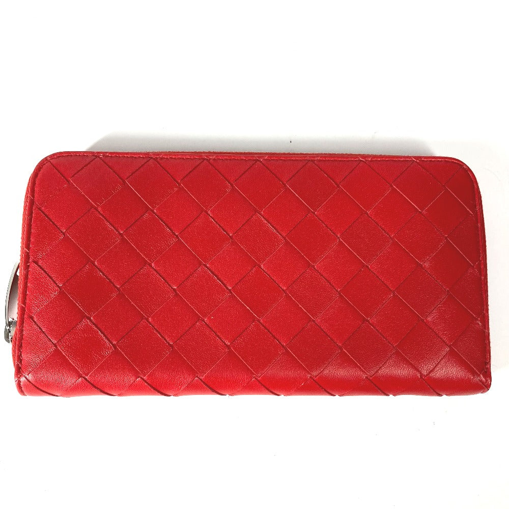 BOTTEGAVENETA Long Wallet Purse 593217 leather Red Long wallet INTRECCIATO Women Used Authentic