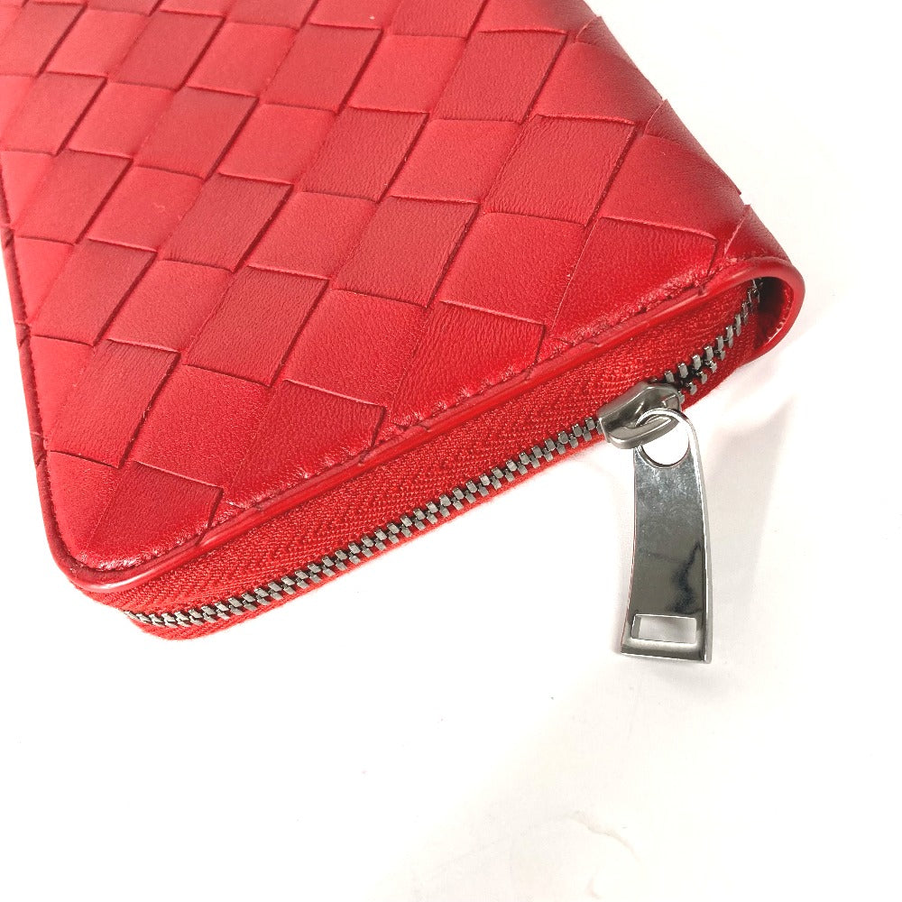 BOTTEGAVENETA Long Wallet Purse 593217 leather Red Long wallet INTRECCIATO Women Used Authentic