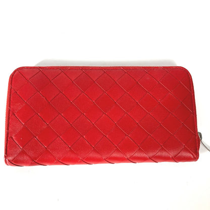 BOTTEGAVENETA Long Wallet Purse 593217 leather Red Long wallet INTRECCIATO Women Used Authentic