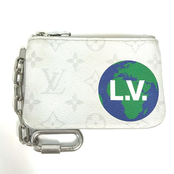 LOUIS VUITTON Coin case Wallet Coin Pocket Pouch Carabiner Chain Monogram Zipped pouch PM Monogram canvas M67809 white mens Used Authentic