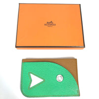 HERMES Card Case Business Card Holder Pass Case Serie Bicolor Poisson Shave green Women Used Authentic