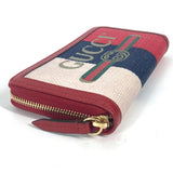 GUCCI Long Wallet Purse Zip Around Long wallet Logo stripe Canvas leather 524790 Red Women Used Authentic
