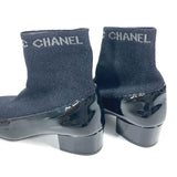 CHANEL boots Shoes shoes Glitter Logo knitted boots knit black Women Used Authentic