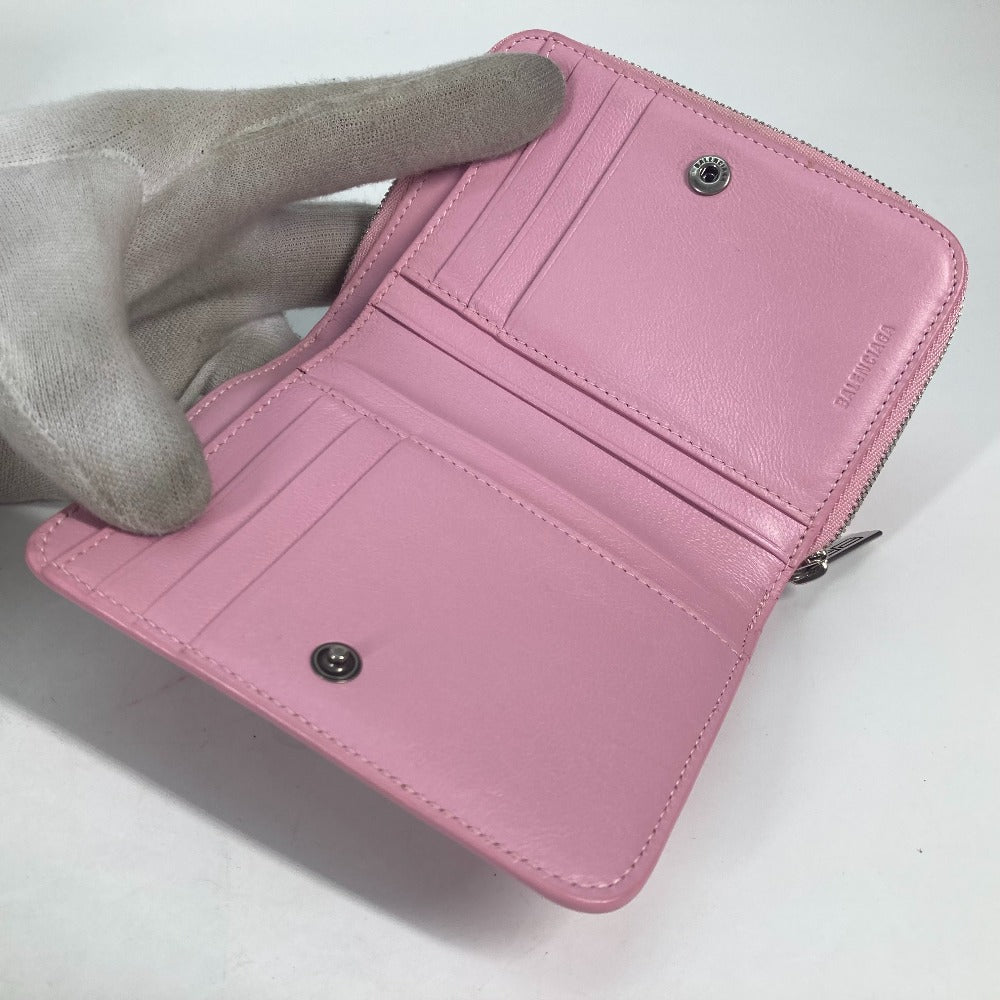 BALENCIAGA Folded wallet 674847 leather Light pink Compact wallet Compact zip Women Used Authentic