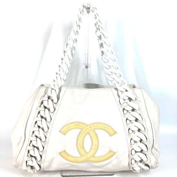 CHANEL Shoulder Bag plastic chain Shoulder Decacoco CC COCO Mark leather white Women Used Authentic