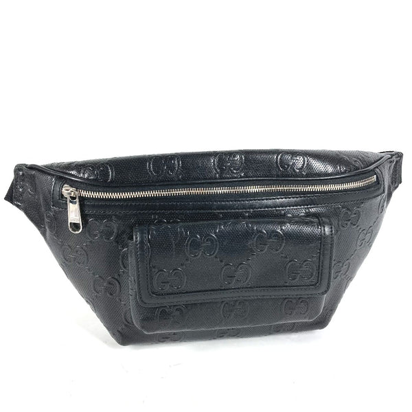 GUCCI body bag Shoulder Bag Cross Waist Pouch GG emboss logo leather 645093 black mens Used Authentic