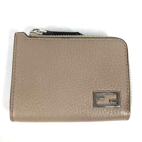 FENDI Coin case Wallet Coin Pocket L-shaped zipper Fragment case Wallet logo leather 7M0330 Beige type mens Used Authentic