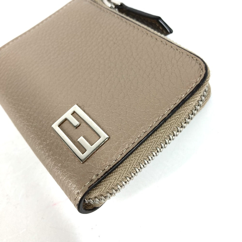 FENDI Coin case 7M0330 leather Beige type Fragment case Wallet logo mens Used Authentic