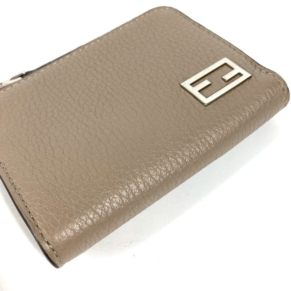 FENDI Coin case 7M0330 leather Beige type Fragment case Wallet logo mens Used Authentic