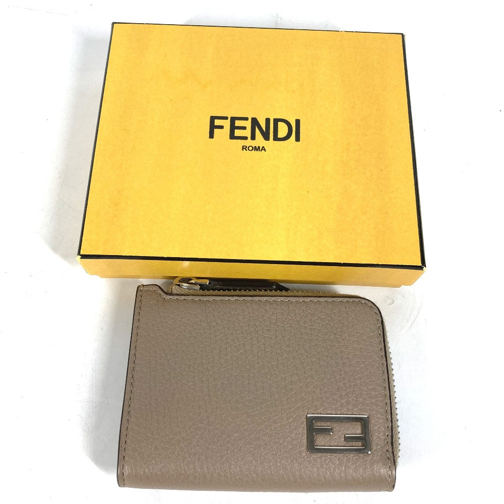 FENDI Coin case 7M0330 leather Beige type Fragment case Wallet logo mens Used Authentic