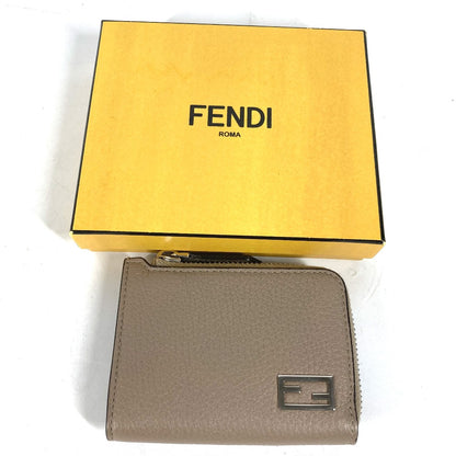 FENDI Coin case 7M0330 leather Beige type Fragment case Wallet logo mens Used Authentic