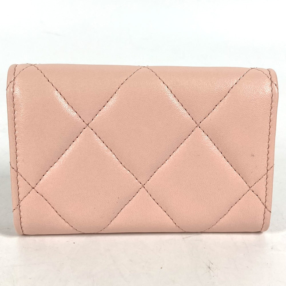 CHANEL Coin case lambskin pink 19th Line Chain CC Card Case Matelasse Women Used Authentic