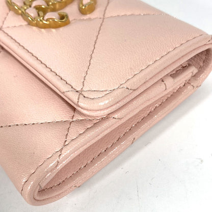 CHANEL Coin case lambskin pink 19th Line Chain CC Card Case Matelasse Women Used Authentic