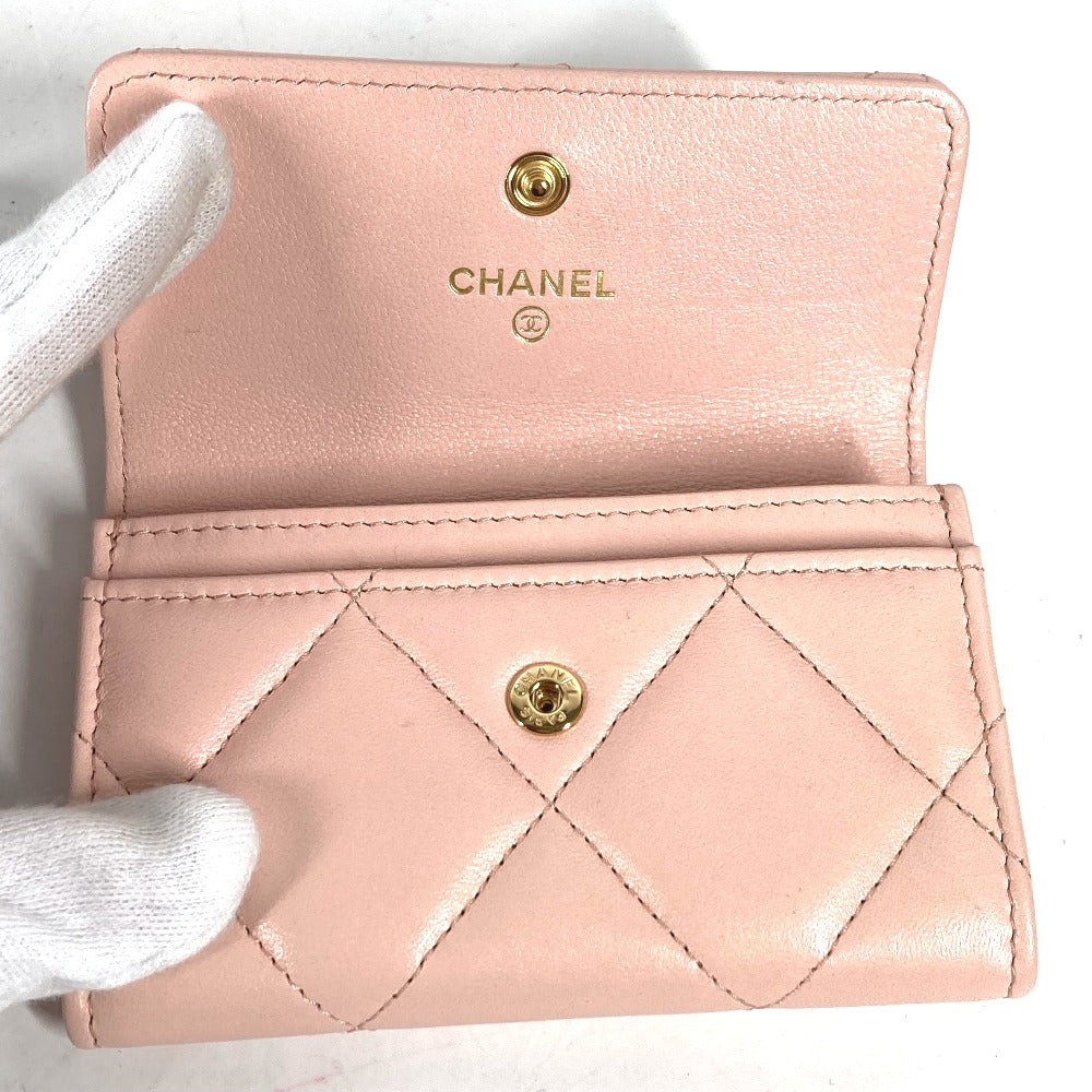 CHANEL Coin case lambskin pink 19th Line Chain CC Card Case Matelasse Women Used Authentic