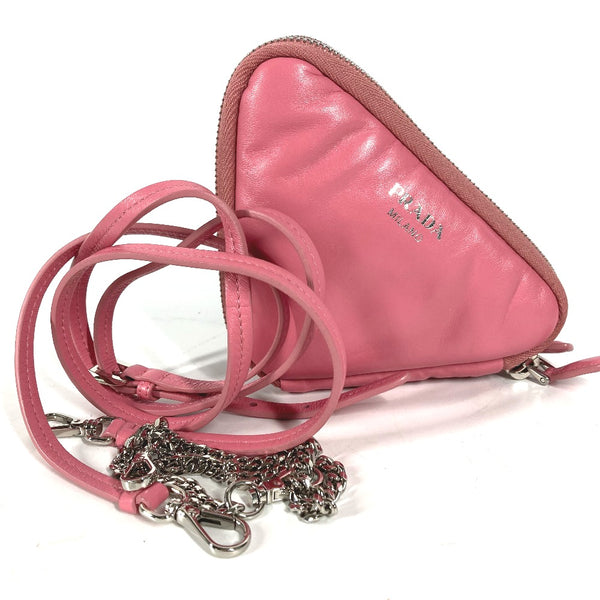PRADA Shoulder Bag Crossbody 3WAY Pouch Chain Double Triangle Triangle Logo Plate leather pink Women Used Authentic