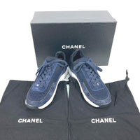 CHANEL sneakers Shoes shoes 23B CC COCO Mark knit G38750 Navy Women Used Authentic
