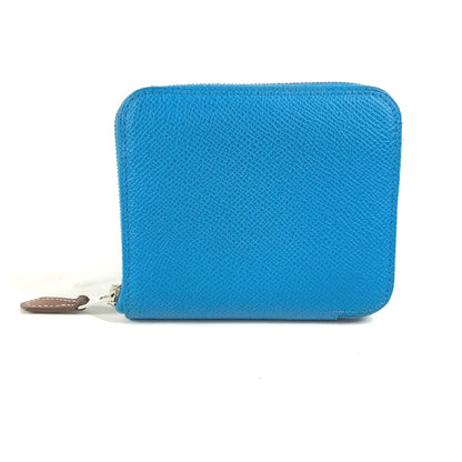 HERMES Folded wallet Epsom blue Compact wallet Azap compact silk in Women Used Authentic